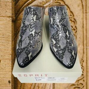Esprit Diane Pointed Toe Snakeskin Pattern Mules Black and Gray 9.5 M